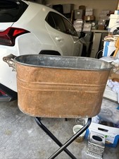 Antique Savoy Copper Boiler Wash Tub W Wood Handles 23 1/2”/13”/￼12 3/4” picture