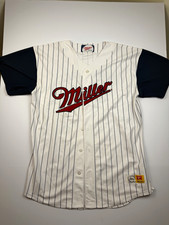 Vintage Miller Beer Good Call 04 Baseball Jersey XL Pinstripe Embroidered Y2K picture