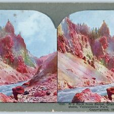 c1900s Yellowstone Red Rock Grand Canyon of the Park Litho Photo Stereo Card V7 picture