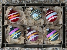 VTG Shiny Brite Made In US Of A Stripes Glass Christmas Ornaments picture