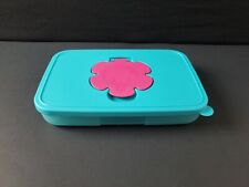 Tupperware Baby Wipe Storage Container Aqua with Pink Flower Diaper Wipes Case picture