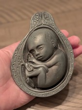 Parke-Davis Tabron 1950-60s Vintage Pharmaceutical Fetus Womb Pewter Paperweight picture