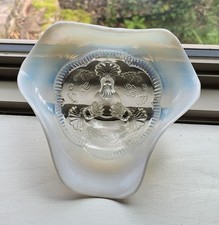 National Glass Co Candy Dish Clear w/White Opalescent Fluted Bowl 3 Legged 7