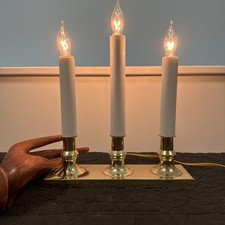 Vintage Brass Candlestick Electric Triple Base White Candle Pillar I'M BEAUTIFUL picture