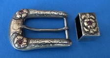 Vintage RARE Graves Malone Sterling Silver 10K Gold Ruby Ranger Belt Buckle Set picture