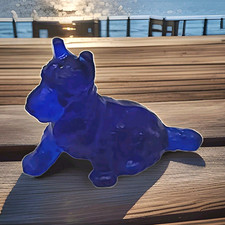 Vintage Blue Glass Scottish Terrier (Scottie) Dog Figurine Collectible picture