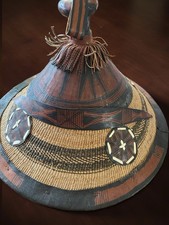 Woven fiber and leather Fulani conical hat picture