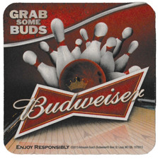 Budweiser  Grab Some Buds Bowling Theme Beer Coaster picture