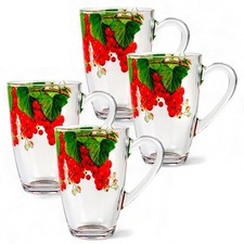 STPGOODS Red Currant Glass Mug Set of 4 Tea Coffee Mug Set [4x11 oz] picture