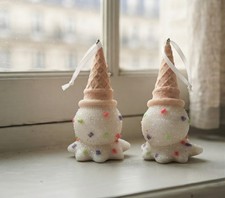 Set of 2 Christmas Tree Ornaments Sparkling Ice Cream Cone Sugar-Dusted Decor 4