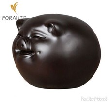 Natural Ebony Wood Carved Pig Statue Piggy Bank Money Box Decor Gift picture