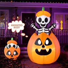 5FT Halloween Inflatable Skeleton on Pumpkin LED Light Up Yard Decor picture