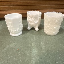 3 Vintage Milk glass Toothpick Holders picture