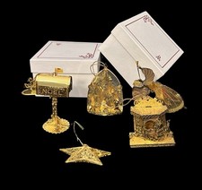 5 Danbury 23k Goldplated Ornaments Trumpet Harp Angels Noel Santa Gifts In Boxes picture