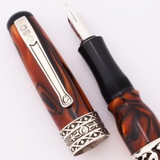 Curtis Australia Luxury Celtic Fountain Pen - Amber w Sterling Trim, M 14k (NOS) picture