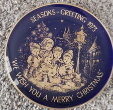 West Germany Cobalt 24K Christmas Plate 1973 Carolers picture