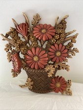 Vintage 1977 Burwood brand  Plastic wall hanging home decor of orange flowers picture