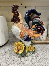 ROOSTER Large Ceramic Colorful Sunflowers 17 Inches Tall Figurine GORGEOUS picture