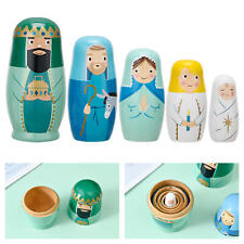 5Pcs Wooden Russian Nesting Dolls Jesus Stacking Nested Toy Set Home Decoration picture