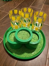 16 Piece Vintage HJ Stotter Acrylic 6 Cups 9 Coasters Tumbler Tray Serving Set picture