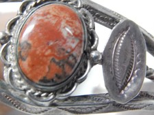 VINTAGE 1930s FRED HARVEY NAVAJO INDIAN STERLING SILVER PETRIFIED WOOD BRACELET picture