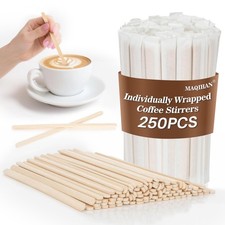 MAQIHAN 250PCS Individually Wrapped Wooden Coffee Stirrers - 5.5 Inch picture