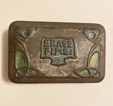 Wonderful Arts And Crafts Period Tin Box c.1900 Brass Pins 1/4 LB Rare Antique  picture