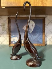 2 MCM Brown Ceramic Figures Crane/Egret Arnels Style picture