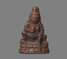 Real Tibet 1800s Old Antique Buddhist Clay Tsa Tsa Black Jambhala Buddha Statue picture