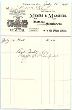 1899 Meyers & Mansfield Hatters billhead w/Dunlap Hats picture