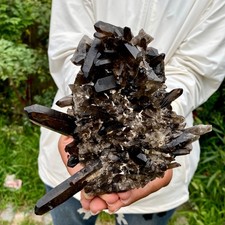 1.9LB  Large natural smoky black quartz cluster crystal raw specimen healing picture