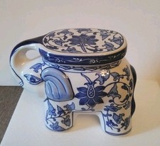 Mikasa Home Accents Blue & White Floral And Vine Porcelain Planter Elephant... picture