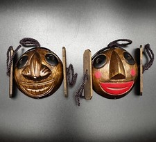 PAIR Korean HAHOE MASKS Hand Carved Wood Traditional FOLK ART THEATER NEW picture