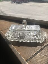 Vintage Federal Pressed Glass Covered Butter Dish Windsor Clear Button & Cane picture