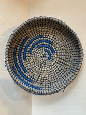 Hand Woven Sweet Grass and Blue Plastic Round Basket picture