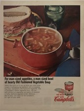 1967 Campbells Old Fashioned Vegetable Soup PRINT AD Man-Sized Bowl VTG 1960s picture