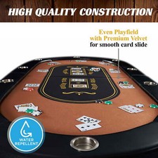 Poker Table 10 Player Texas Holdem Game Folding Casino Metal Legs Cup Holders picture