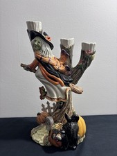 FITZ & FLOYD 1995 12” Halloween Folk Art Harvest Witch Tree Candelabra picture