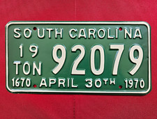 1970 South Carolina License Plate 19Ton 92079 Vintage SC Tag April 30th Original picture