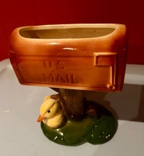 Royal Copley US Mail Planter Brown Mailbox Yellow Duck picture