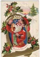 1909 Embossed Christmas Postcard Santa Gold Bell Papa's Delight Holly Hoytville picture