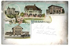 Postcard litho greeting from Wiesau district Sagan Silesia Wymiarki station hotel 1906 U282 picture