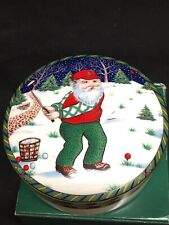 Mikasa Santa's Tee Time Golf Christmas Covered box / Candy Dish  4 3/4 