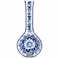 Hand-Painted Portuguese Blue & White Floral Ceramic Spoon Rest, 10
