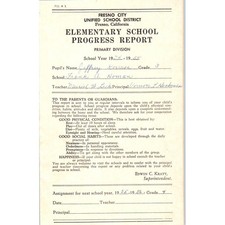 1954-55 Fresno City Schools Fresno CA Report Card Jeffrey Kormos Grade 3 AB9 picture