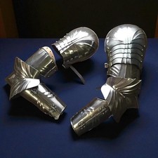 Medieval Gothic Complete Arm Armor Pauldrons Bracers 18 Gauge Steel LARP SCA picture