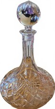 Vintage Yugoslav Lead Crystal Decanter – Ribbed Melon & Ball Stopper picture