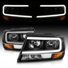 for 1999-2004 Jeep Grand Cherokee LED Light Bar Clear Black Replacement Headligh picture