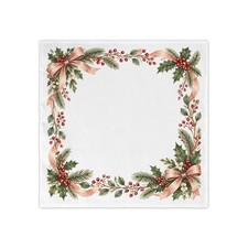 Vintage Christmas Holly Berry Cloth Napkins Set of 4 Pink Bow Table Decor picture