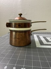 Waldow Brooklyn, NY Vintage Copper Porcelain Hall Double Boiler with Lid picture
